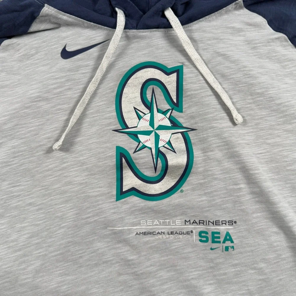 Nike Seattle Mariners Hoodie Mens 3XL Gray Navy Blue Raglan Slub 3/4 Sleeve